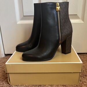 Black Leather Ankle Boots with Gold Zipper